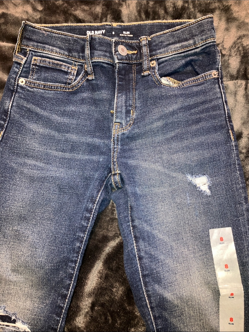 Old Navy Girls  Dark Wash Slim Adjustanble Jeans with Light Distress